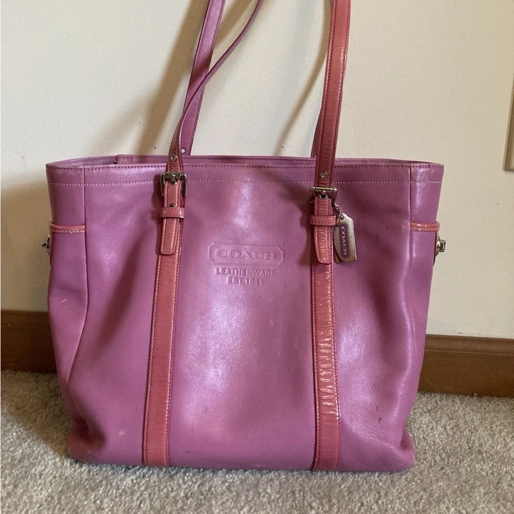 Vintage Pink Coach Leather Tote Bag With Silver Hardware - Heavily Used
